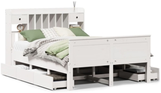 vidaXL Massivholzbett mit Regal ohne Matratze Weiß 140x200 cm Kiefer 3308922