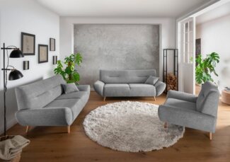 INOSIGN 3-Sitzer Drago, elegant und zeitlos, komfortabel, mit Holzfuß, frei im Raum stellbar, inkl. 1 Zierkissen