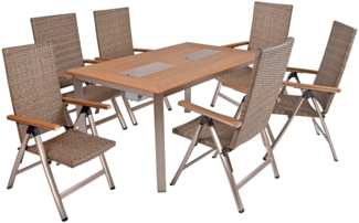7tlg. Polyrattan Tischgruppe FLORENCE Garten Sitzgruppe Outdoor Hochlehner braun