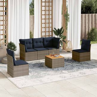 vidaXL 6-tlg. Garten-Sofagarnitur mit Kissen Grau Poly Rattan 3255879