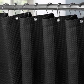 LuxusKollektion Duschvorhang Waffel Duschvorhang Schwarz 182x214 cm Metallringe 1er Pack