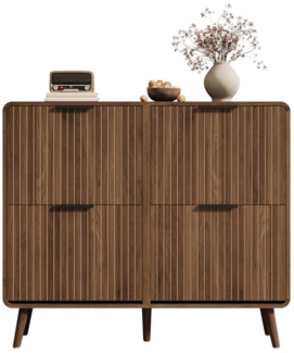 BlingBin Schuhschrank Schuhregal Schuhkipper Schuhkommode (Er bietet Platz für 18 bis 24 Paar Schuhe, 1-St, mit 4 Schrank) 105 L x 24 B x 90 H(cm), Walnussholz