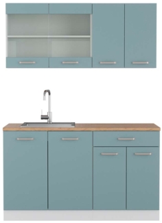 Vicco Singleküche Blau-Grau/Weiß 140 cm , AP Eiche, R-Line