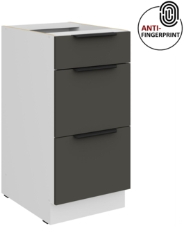 Küchen Unterschrank 40 cm Küche ARIA Graphite ultra matt + Weiss matt, hochwertige Fronten mit Anti Fingerprint Beschichtung, Soft-Close Küchenzeile Küchenblock