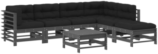 vidaXL Garten-Lounge-Set mit Kissen, 7-teilig, Massivholz grau