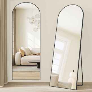 SONGMICS Ganzkörperspiegel, 165 x 60 cm, gewölbter Standspiegel, Rahmen aus Aluminiumlegierung, Hartglas, für Schlafzimmer, Wohnzimmer, Garderobe, tintenschwarz