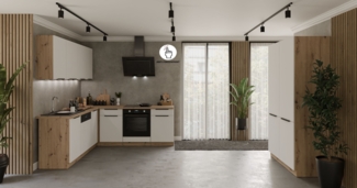 Winkelküche ARIA K-AR ECKE 1 - 215 x 220 + 120 cm Anti Fingerprint Küchenzeile Küchenblock Singleküche Einbauküche Küche Eckküche