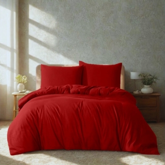Komfortec Premium Bettwäsche 200x200 mit 2 Kissenbezug 80x80 cm Set aus Gebürstetes Mikrofaser - Rot