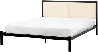 Beliani 'Clamart' Metallbett ink. Lattenrost, Stahl schwarz / hellbeige, 140x200 cm