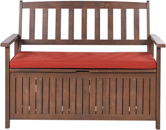 Gartenbank mit Auflage SOVANA 120 cm mit Stauraum Akazienholz Rot