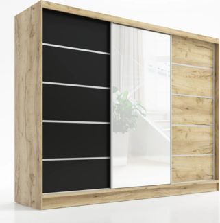 SchwebetÃ¼renschrank, 3-tÃ¼rig Schrank 200 cm mit Spiegel AURELIA 1. Farbe: Eiche Kraft gold, schwarz