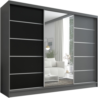 A&J MöbelLand Schwebetürenschrank AURELIA, Graphit, Schwarz, Graphit, Leiste: Weiß