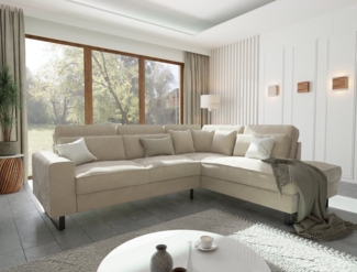 S-Style Möbel Ecksofa Ember mit Ottomane und Schwarz Metall Füßen in Samt-Stoff, Ottomane links oder rechts bestellbar, mit Wellenfederung