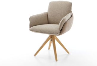 Drehstuhl Luan-Flex mit Armlehnen Materialmix Schlamm Holzgestell kantig Natur 180° drehbar