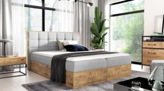 AX LIVING Boxspringbett 160x200 mit Bettkasten Vendio in Hellgrau