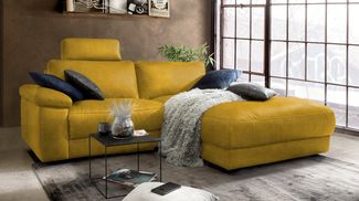KAWOLA Sofa LOLA Ecksofa Stoff curry mit motorischer Relaxfunktion Recamiere rechts 82 x 178 x 233 cm