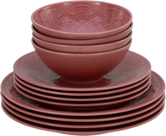 CreaTable 21629 Tafelservice Orient Mandala für 4 Personen, Porzellan, rot (1 Set, 12-teilig)