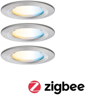 Paulmann 92443 LED Einbauleuchte Nova Coin 3er-Set Zigbee Tunable White Eisen gebürstet IP44
