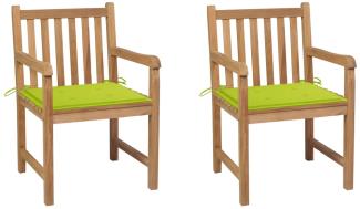 vidaXL Gartenstühle 2 Stk. mit Hellgrünen Kissen Massivholz Teak 3062741