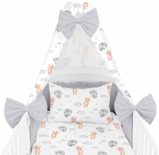 Amilian Babybettwäsche Set 7-teilig - Bettwäsche 100x135 - Kissenbezug 40x60 - mit Himmel, Vollstoffhimmel, 7 teilig, Komplett-Set für Babybett, Gitterbett - Kinderbettwäsche