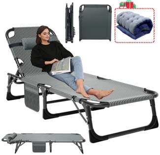 Meulbaty Klappbett Gästebett, Sonnenliege, Campingbett, 220KG lastlager Gartenliege (1-St) mit 2,3-3cm Matratze Seitentasche und Kopfstütze