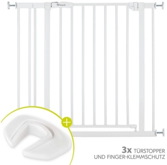 Hauck Türschutzgitter Open N Stop 2 - White, Treppenschutzgitter Set mit Verlängerung & 3x Klemmschutz ohne Bohren