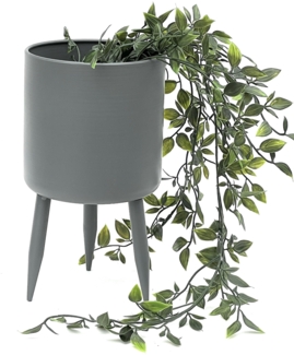 DanDiBo Blumentopf mit Füßen Pflanztopf Blumenkübel mit Beinen Metall Grau 27 cm 96260 L Modern Pflanzenständer