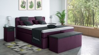 Meisterbetten Boxspringbett Iris 100x220 in WT-Brombeere in WT-Dunkel Grau, Matratzenbezug Nano, Komfortschaum-Topper