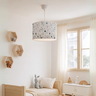 Kinder Hängeleuchte Rugby Weiß mit Bäume-Motiv [lux. pro]