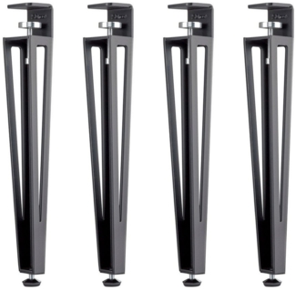 SO-TECH® Tischbein Tischfuß in F-Form konisch zulaufend von 70 auf 40 mm, mit Klemmschraube (ohne Bohren) - schwarz - Höhe 464 mm - 4x