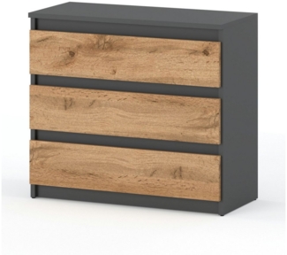 KOSETO Kommode Modern mit 3 Schubladen – Viel Stauraum und zeitloses Design - 80cm, Griffloses Design, Pflegeleicht, Zeitlos, Hochwertige Materialien