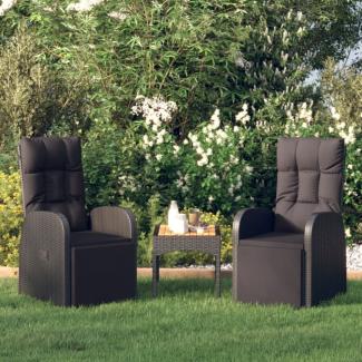 vidaXL Gartensessel mit Kissen 2 Stk. Verstellbar Schwarz Poly Rattan 319544