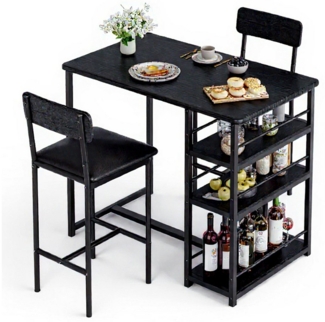 GarveeMore Essgruppe Ktichen Tisch mit 2 Stühlen für Küche & Esszimmer, Bartisch Esstisch mit 2 Gepolsterter Sitz und 3 Ablagen