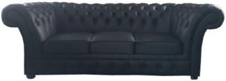 Casa Padrino Luxus Echtleder 3er Sofa Schwarz 210 x 90 x H. 80 cm