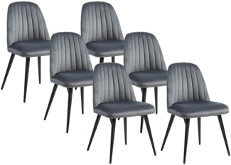 Vente-unique - Stuhl 6er-Set - Samt & schwarzes Metall - Grau - ELEANA