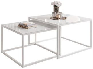 Lookway Couchtisch YOSHI GLASS 2in1 mit schwarzem und weißem Gestell (2er-Set), Breite: 70 cm und 60 cm