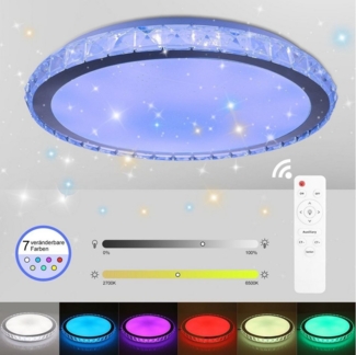 WILGOON Deckenleuchte RGB Sternenhimmel Dimmbar, Fernbedienung APP, Ø40cm x 6cm, LED fest integriert, RGB, Warmweiß, Neutralweiß, Kaltweiß, 36W Kristall LED Deckenlampe,für Wohnzimmer Küche Kinderzimmer