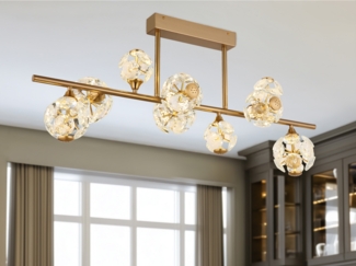 LED Deckenleuchte VIRINA 9-flammig Gold mit Kristall Glaskugeln, Breite 101cm