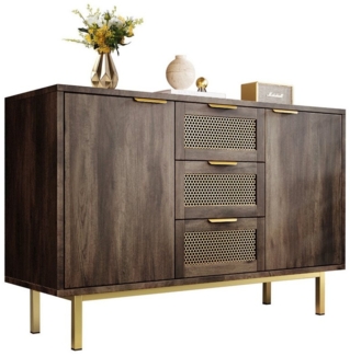 Flieks Kommode, Sideboard Schrank mit 3 Schubladen und 2 Türen 120x40x76cm dunkelbraun