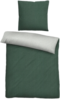 biberna Melange-Flanell Bettwäsche 0840507 WEBSTREIFEN, dunkelgrün, 1x 155x200 cm + 1x 80x80 cm