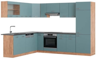 Vicco Eckküche Blau-Grau/Goldkraft Eiche 227x287 cm , AP Anthrazit, R-Line