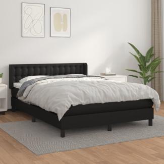 Boxspringbett mit Matratze, Chesterfield, Kopfteil breit, Schwarz 140x200 cm Kunstleder