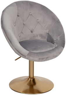 Loungesessel Samt Grau / Gold Design Drehstuhl, Clubsessel Polsterstuhl