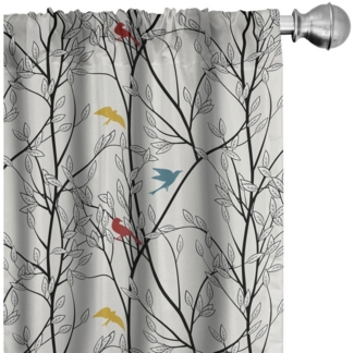 Abakuhaus Gardine Vorhang für Wohnzimmer Schlafzimmer Dekor, Microfaser, Wald Wald Natur Vögel Bäume