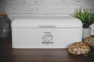 Großer Brotkasten aus Metall im Retro Look Rollbrotkasten Brotbehälter Weiß