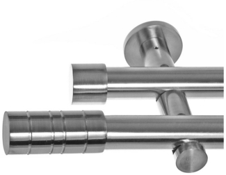 BASIT Gardinenstange Edelstahloptik 20mm mit Wandträgern 120 cm E34, Ø 20 mm, 2-läufig, verschraubt, Metall, H41 120 cm E34 Zylinder