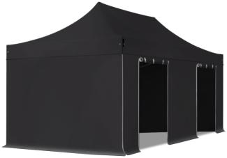 3x6 m Faltpavillon, PREMIUM Stahl 40mm, feuersicher, Seitenteile ohne Fenster, schwarz