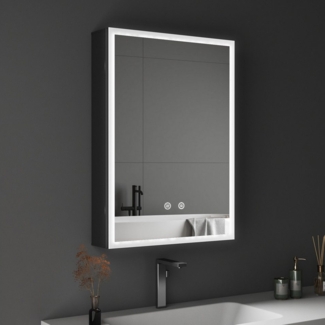 WDWRITTI Spiegelschrank Schwarz mit beleuchtung Hängeschrank 3Lichtfarben Dimmbar Anti-fog (Badezimmerspiegelschrank mit LED mit / ohnne Rasiersteckdose, Speicherfunktion, 1 türen 50x70cm, 40x60cm, Doppelseitiger Spiegel, Alu-Schranktür) Full Surround ...