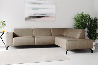 Places of Style Ecksofa Lorcan, 275 cm, Ottomane, mit schwarzen Metallfüßen, Lederoptik und in weichem Strukturstoff