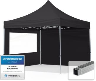 3x3 m Faltpavillon, ECONOMY Alu 32mm, Seitenteile mit Panoramafenster, schwarz